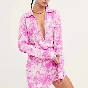 BNWOT For Love & Lemons Pink Tie Dye Devon Mini Dress, L